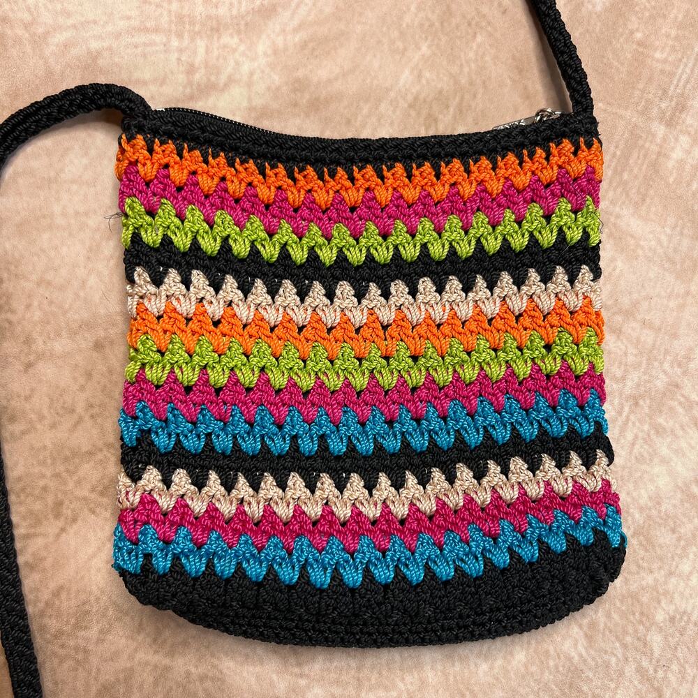 The Sak Multicolor Crochet Crossbody Bag Zipper Closure Satchel Purse Festival - Picture 2 of 8